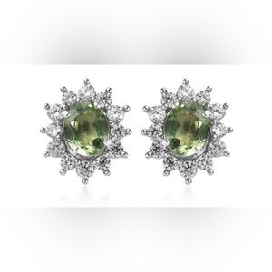 Tanzanian Green Apatite & White Zircon Ear Platinum Over Sterling Silver 1.20ctw
